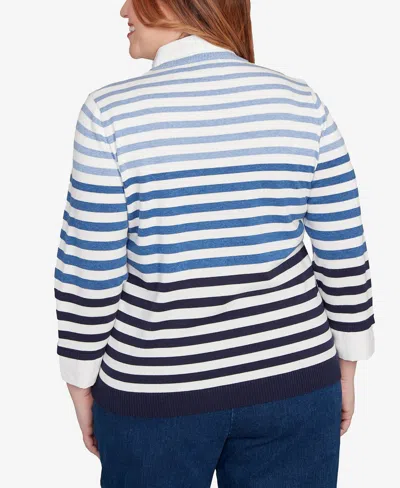 Alfred Dunner Plus Size Classic Ombre Stripe Two In One Sweater In Blue