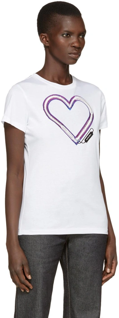 Shop Carven White Neon Heart T-shirt