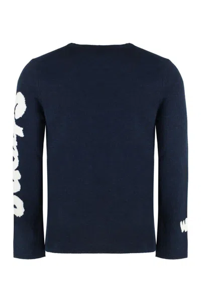 Comme Des Garçons Crew-neck Wool Sweater In Blue