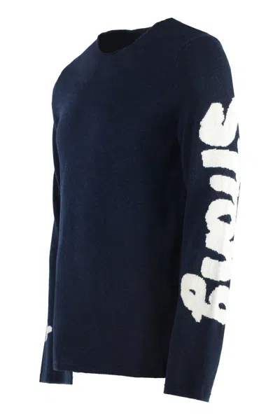 Comme Des Garçons Crew-neck Wool Sweater In Blue