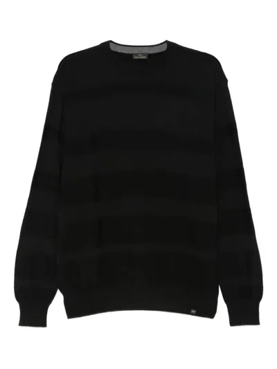 Paul & Shark Wool Striped Crew Neck Sweater In Black