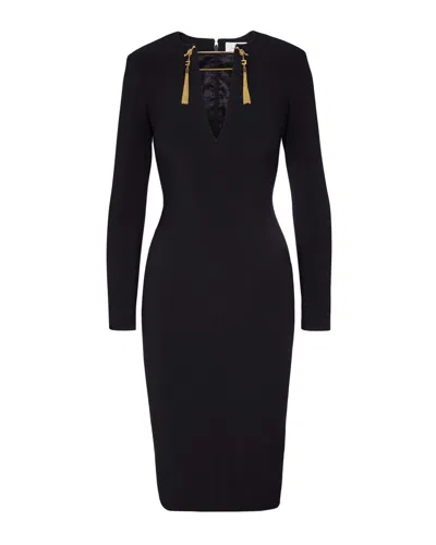Elisabetta Franchi Light Crepe Dress With Black Jewel Chain In Black