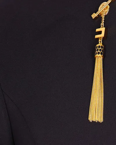 Elisabetta Franchi Light Crepe Dress With Black Jewel Chain In Black