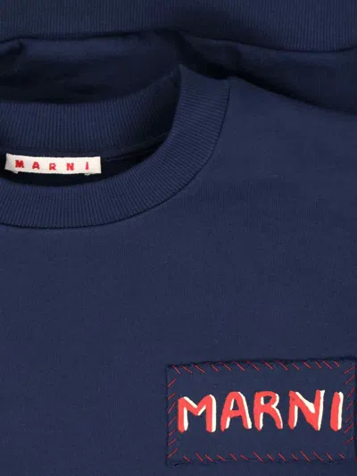 Marni Navy Logo Patch Sweatshirt In Blue