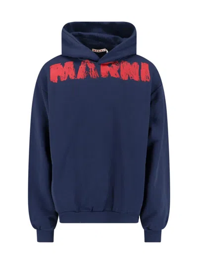 Marni Sweatshirt With Maxi Logo Print In Blue
