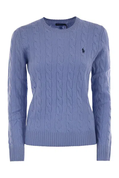 Polo Ralph Lauren Blue Crewneck Sweater With Pony Embroidery On The Front In Cotton Woman In Blue