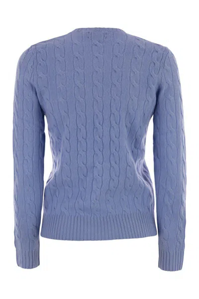 Polo Ralph Lauren Blue Crewneck Sweater With Pony Embroidery On The Front In Cotton Woman In Blue