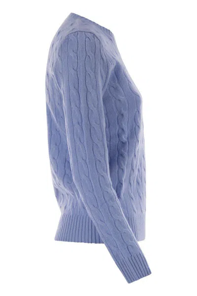 Polo Ralph Lauren Blue Crewneck Sweater With Pony Embroidery On The Front In Cotton Woman In Blue