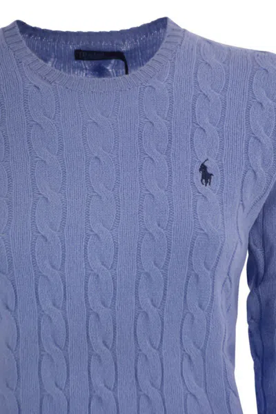 Polo Ralph Lauren Blue Crewneck Sweater With Pony Embroidery On The Front In Cotton Woman In Blue