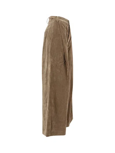 Uma Wang High-waisted Wide-leg Trousers With Button Closure In Brown