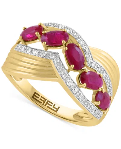 Effy Collection Effy Ruby (2-3/8 Ct. T.w.) & Diamond (1/6 Ct. T.w.) Statement Ring In 14k Yellow Gold In Red