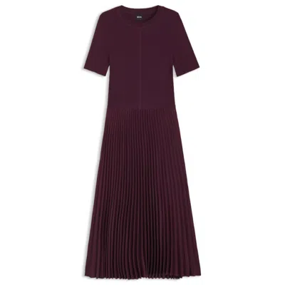 Hugo Boss Fadridi Plisse Skirt Midi Dress In Purple