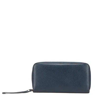 Pre-owned Valextra Leather Long Wallet (bi-fold) () In Blue