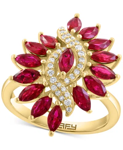 Effy Collection Effy Ruby (2-3/8 Ct. T.w.) & Diamond (1/6 Ct. T.w.) Statement Ring In 14k Yellow Gold In Red