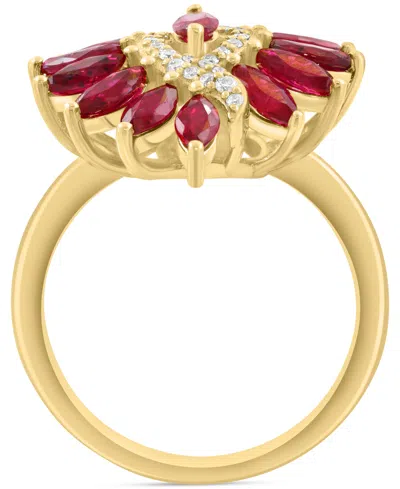 Effy Collection Effy Ruby (2-3/8 Ct. T.w.) & Diamond (1/6 Ct. T.w.) Statement Ring In 14k Yellow Gold In Red