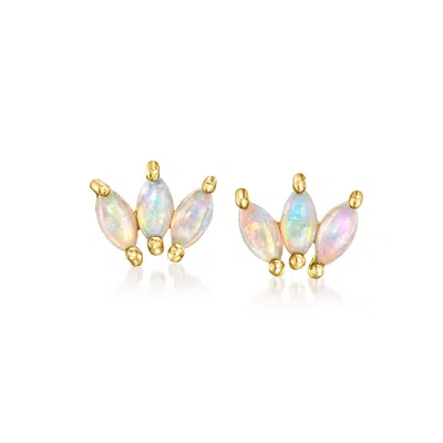 Rs Pure By Ross-simons Opal 3-stone Lotus Stud Earrings In 14kt Yellow Gold In Multi