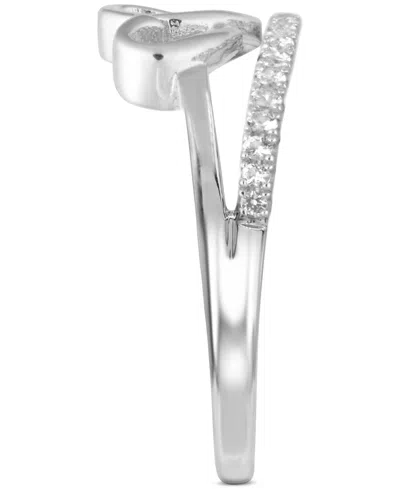 Macy's White Topaz 1/4 Ct. T.w. Double-heart Promise Ring In Sterling Silver In Metallic