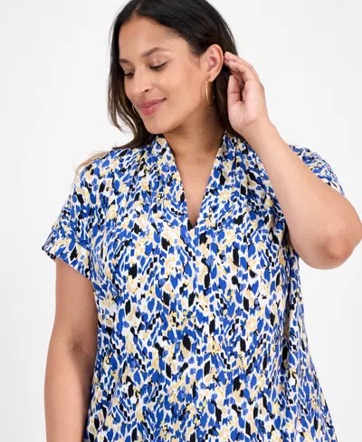 Kasper Plus Size Printed V-neck Short-sleeve Top In Multi