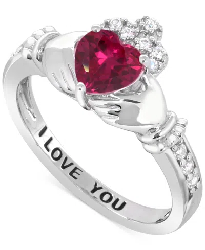 Macy's Lab-created Emerald 3/4 Ct. T.w. And Lab-created White Sapphire 1/3 Ct. T.w. "i Love You" Inscriptio In Silver