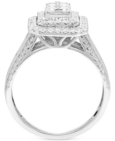 Macy's Diamond Emerald Shaped Halo Cluster Multirow Ring (1 Ct. T.w.) In 14k White Gold In Metallic