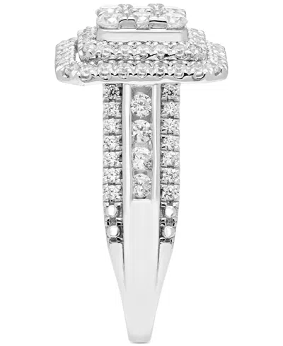 Macy's Diamond Emerald Shaped Halo Cluster Multirow Ring (1 Ct. T.w.) In 14k White Gold In Metallic