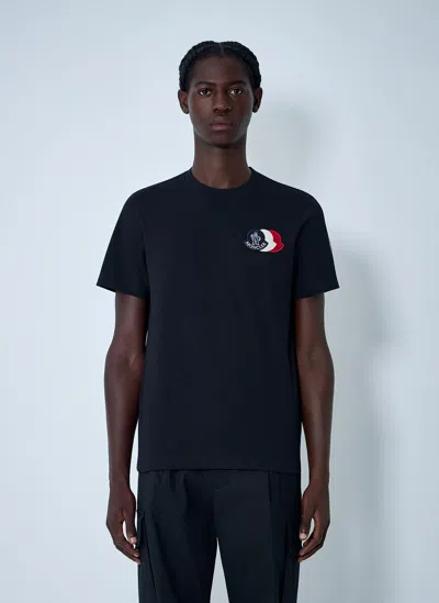 Moncler Blue T-shirt With Embroidered Tricolor Logo In Blue