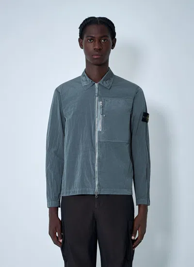 Stone Island Overshirt With Logo Badge And Chest Pocket In Gray