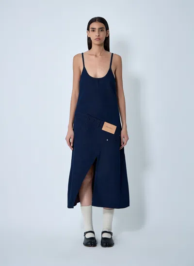Jw Anderson Navy Twisted Workwear Denim Midi Dress In Blue