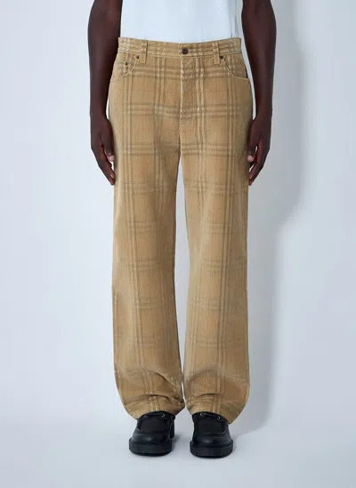 Burberry Sand-coloured Check Corduroy Trousers In Brown