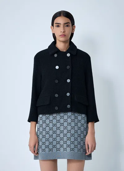 Gucci Double-breasted Wool Jacket Featuring Pockets In Black