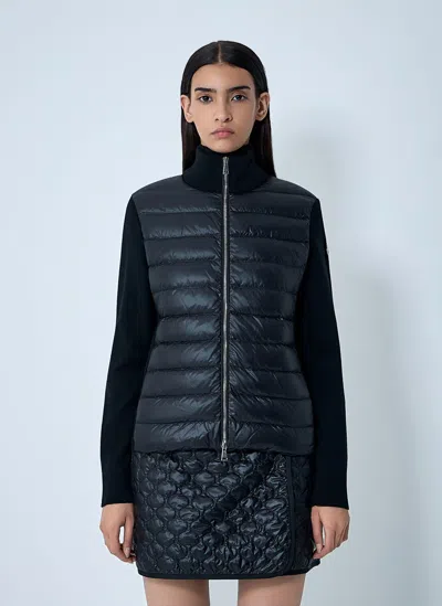 Moncler Quilted Vest-style Cardigan With High Neck And Feather Padding In Black