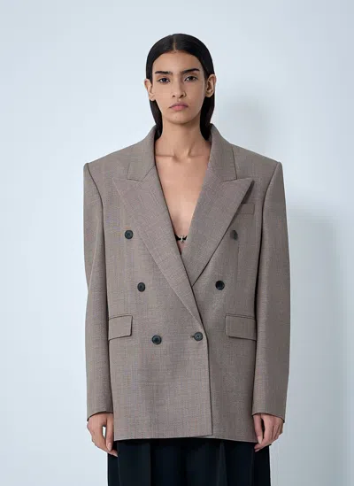 Saint Laurent Double-breasted Wool-twill Blazer In Gray