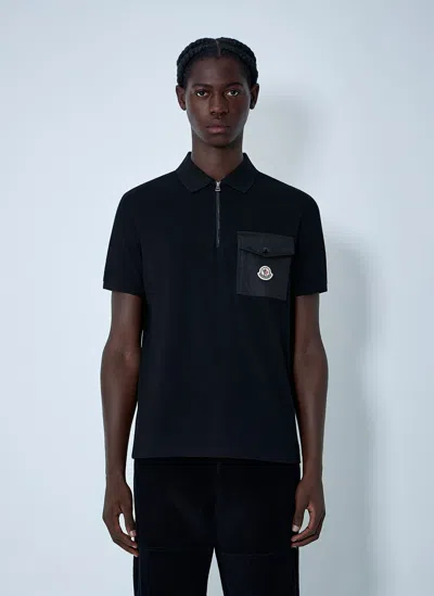 Moncler Cotton Piquet Polo Shirt With Pocket Clothing In Black