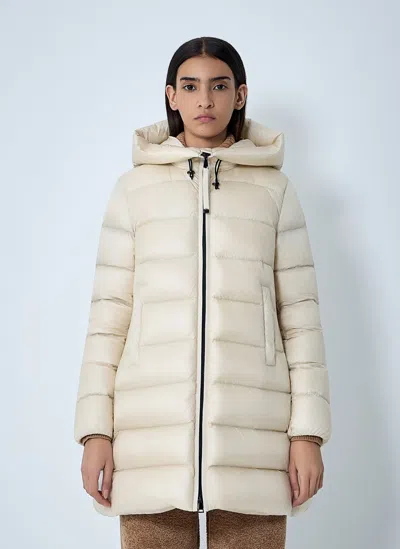 Moncler Suyenne Hooded Mid-length Down Jacket Clothing In Neutral