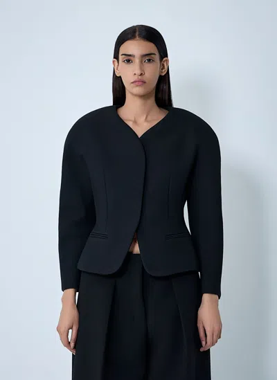 Jacquemus Tailored Blazer Peplum Structured Shoulders In Black