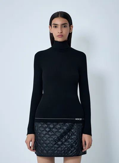 Moncler Fitted Turtleneck Knitwear Long Sleeves In Black