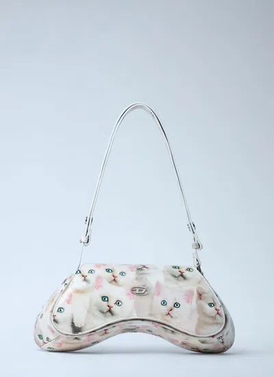 Diesel Play-shoulder Bag In Printed Glossy Pu In White