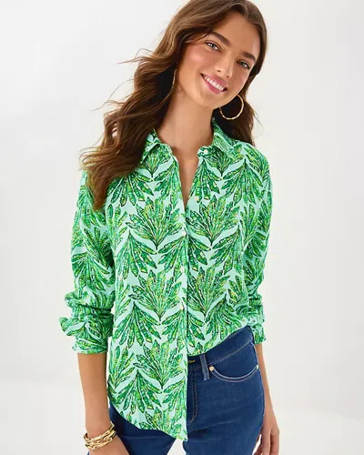 Lilly Pulitzer Sea View Button Down Shirt In Kitts Green Shady Babe In Green