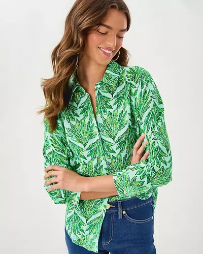 Lilly Pulitzer Sea View Button Down Shirt In Kitts Green Shady Babe In Green
