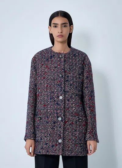 Gucci Multicolor Crewneck Jacket With Gg Logo On The Buttons In Wool Blend Woman In Multi