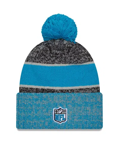 New Era Men's Black/blue Carolina Panthers 2023 Sideline Sport Cuffed Pom Knit Hat In Blue