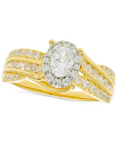 Macy's Diamond Oval Halo Multi-row Engagement Ring (1 Ct. T.w.) In 14k Two-tone Gold In Gold