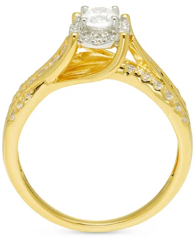 Macy's Diamond Oval Halo Multi-row Engagement Ring (1 Ct. T.w.) In 14k Two-tone Gold In Gold