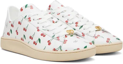Valentino Garavani Royco Sneaker In Nappa Calfskin With Cherryfic Pattern In White