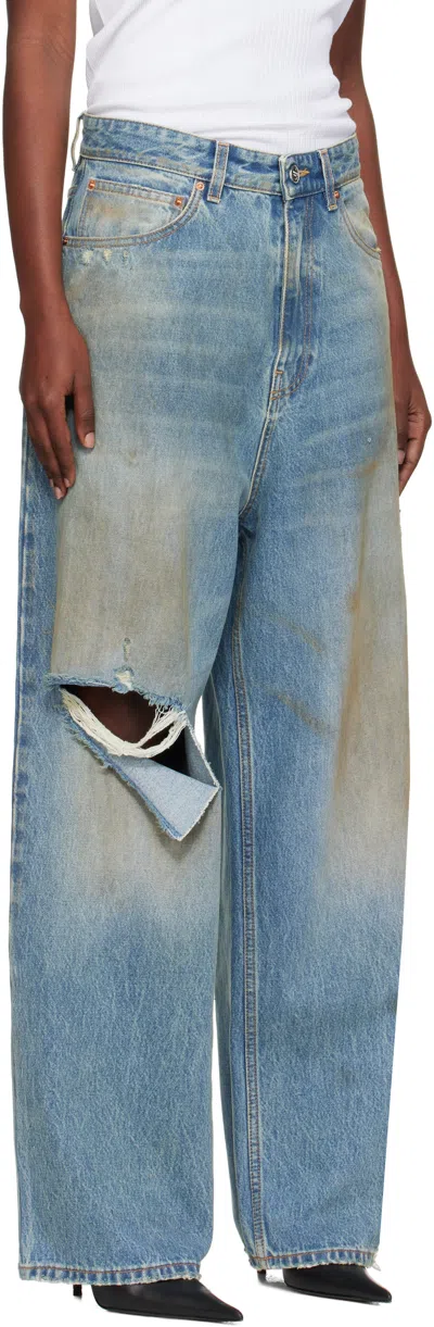 Vetements Blue Distressed Baggy Jeans In Blue