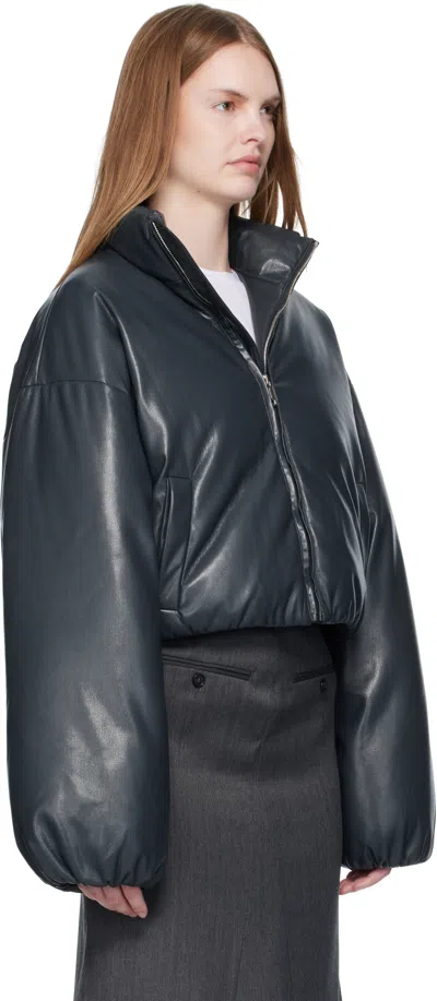 Nanushka Black Lilima Down Vegan Leather Jacket In Blue