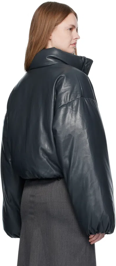 Nanushka Black Lilima Down Vegan Leather Jacket In Blue