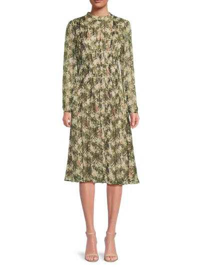 Mikael Aghal Women's Floral Long-sleeve Midi-dress In Green