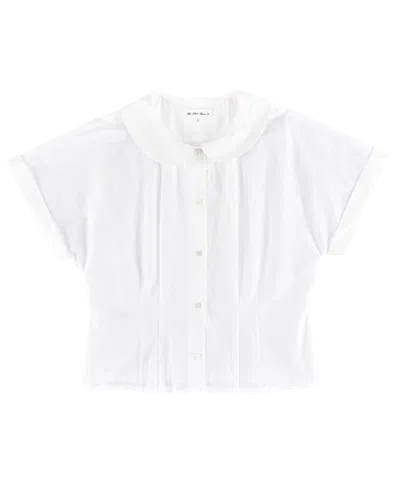 My Mum Made It Curved Collar Cap Sleeve Shirt In White