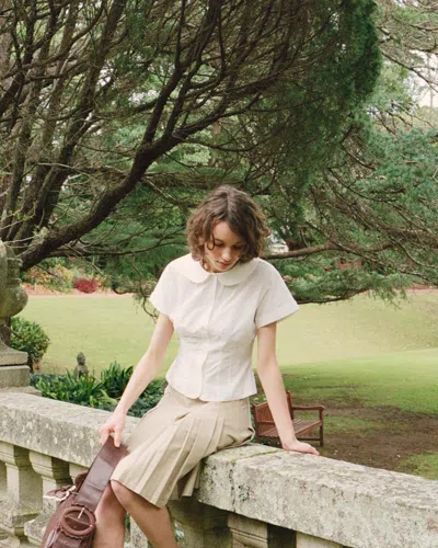 My Mum Made It Curved Collar Cap Sleeve Shirt In White